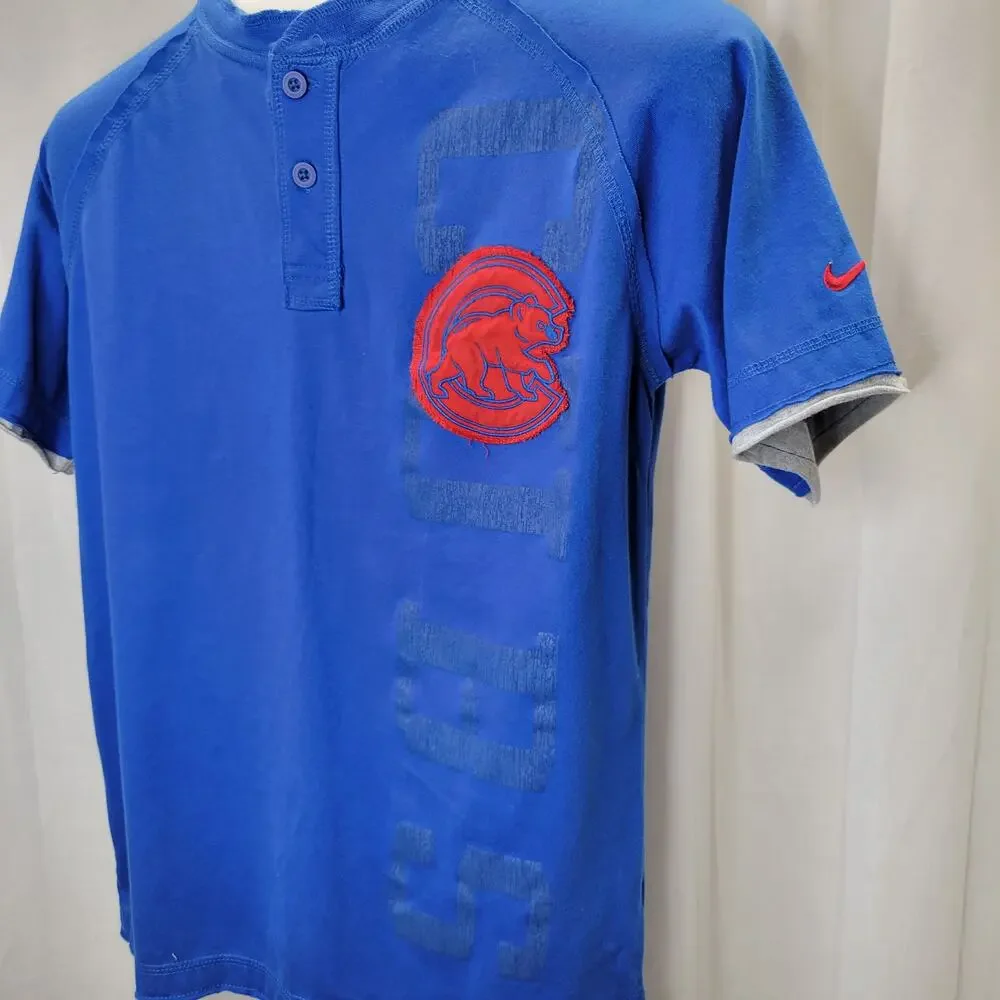 Nike Chicago Cubs Short Sleeve Henley Distressed Layered T, Kids L